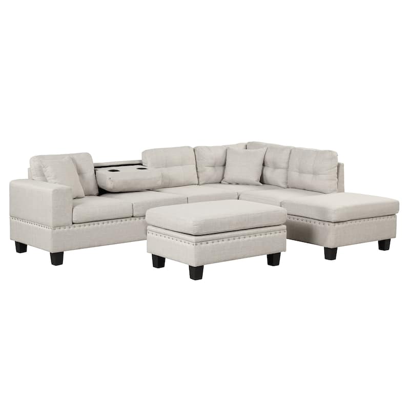 104.5" Modern LShape Sectional Sofa with Storage Ottoman, Reversible